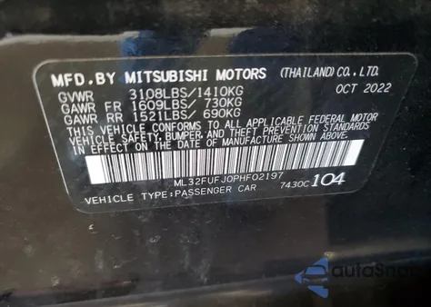 2023 Mitsubishi Mirage G4 Es z USA, uszkodzony, nr VIN ML32FUFJ0PHF02197